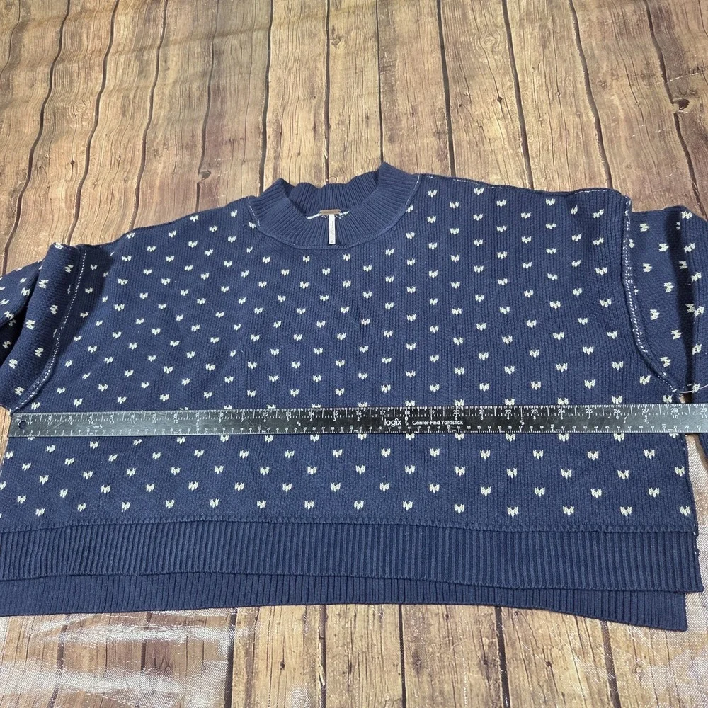 Free People Easy Street Patterned Crop Sweater Womens M Navy Oversized Cozy
